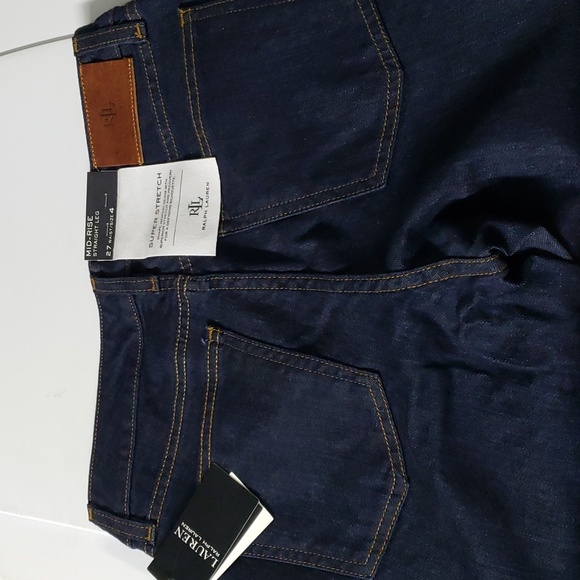 NWT Lauren Ralph Lauren Women' s Mid Rise Straight Jeans Dark Rinse Wash 4 - Picture 4 of 5